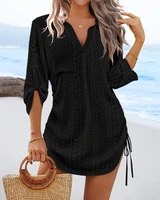Túnica de playa calada con cuello en V para mujer: cubierta ligera de verano con detalles de corbata lateral