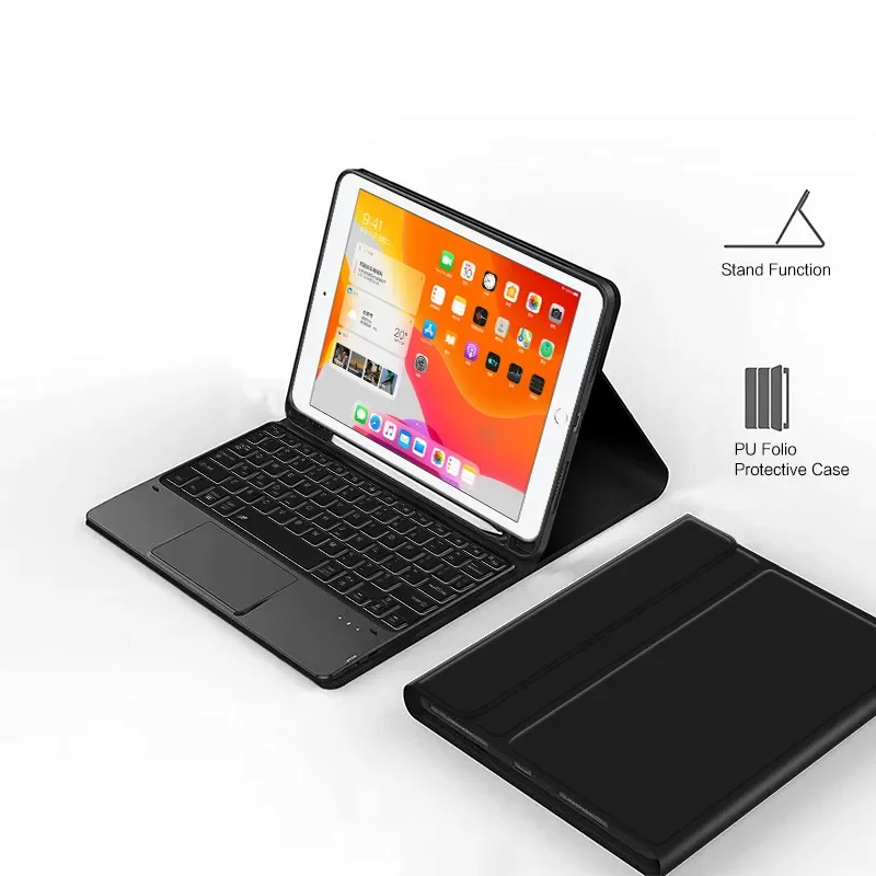 Clavier intelligent noir pour iPad Air, inspectés, 4e, 10.9 pouces, 2022, 10e, merveilleuse, Pro 11, 12.9, 10.2, 9e, 8e, 10.5, étui tactile avec fente pour stylo