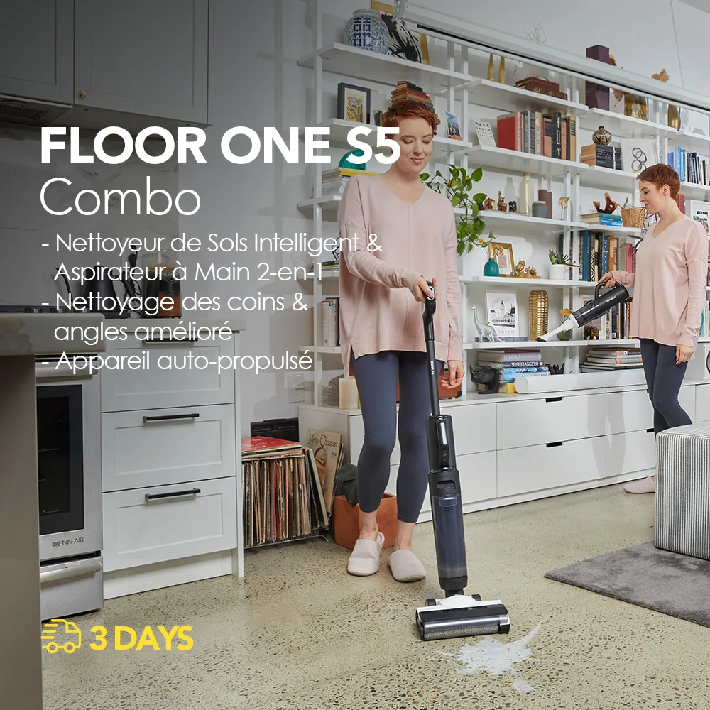 Tineco Floor One S5 Combo Aspirateur sec et humide intelligent avec technologie iLoop Aspirateur humide 5 en 1 pour poils d'animaux Planches durs cran LED Wi-Fi