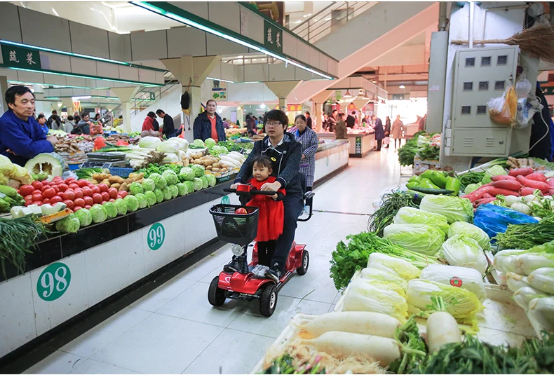 Old era walking car, four-wheel electric vehicle, disabled elderly scooter, double household power-assisted battery car