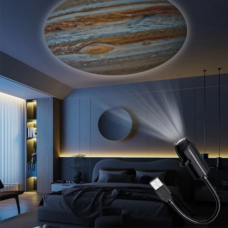 Projektor Planet USB z bezpośrednim podłączaniem, lampka nocna LED, kreatywne oświetlenie nastrojowe na Halloween i Boże Narodzenie, do sypialni, jako tło.