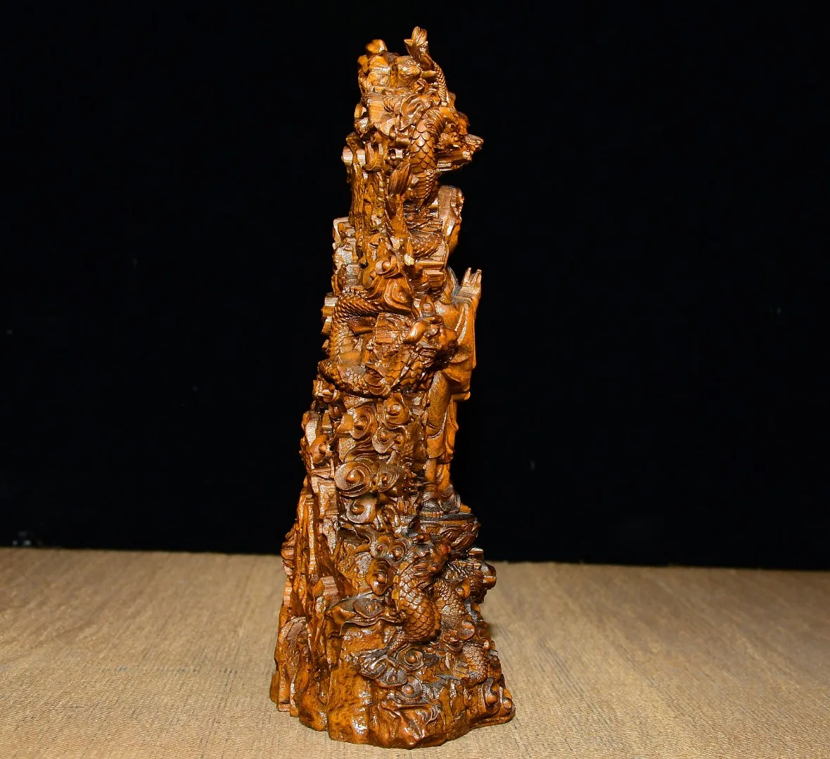 Old Boxwood wood carving Nine Dragon Pattern Buddhist Niche Guanyin Station Buddha Study Ornaments Town house