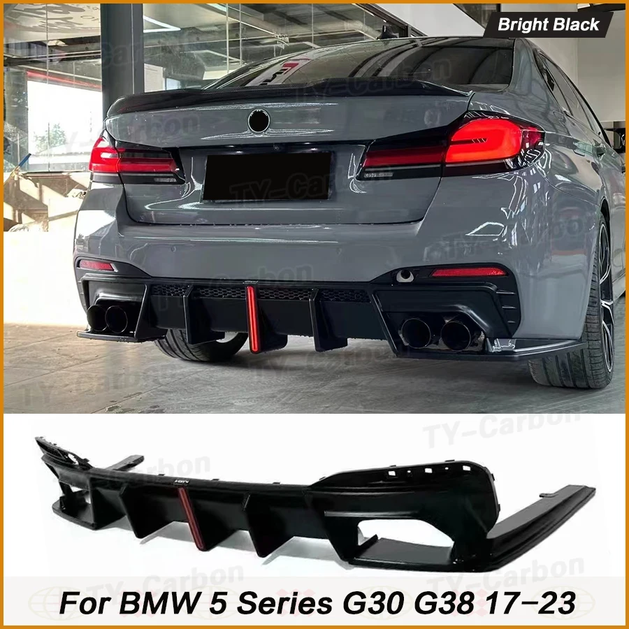 PP Black 3PCS Rear Bumper Diffuser Lip Spoiler With Light Diffuser for BMW G30 G38 M Sport 520i 530i 540i Sedan Vten 2017-2023