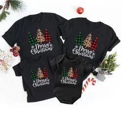 Merry Christmas Family Matching Clothes Mother Father Kids T-shirt Baby Rompers Cotton Family Look New Year Outfits Clothes Gift