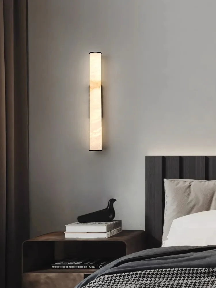 Post-modern 2026 Long Marble Wall Lights White Texture Stone Wall Decor Lamps Luxury Background Bedside Aisle Light Fixture