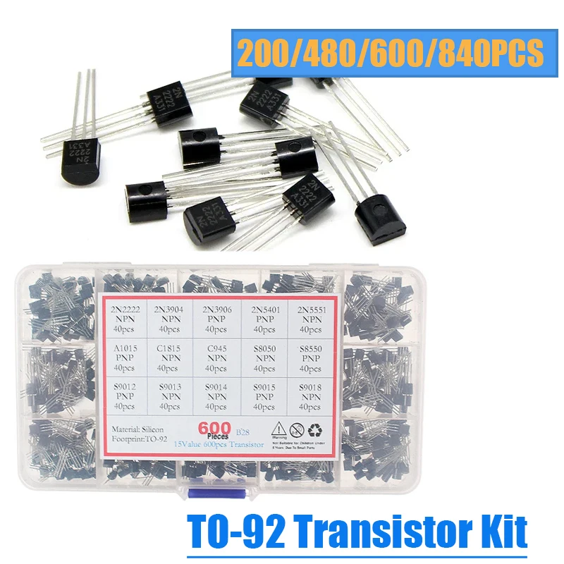 200/480/600/840PCS Transistor TO-92 Transistoren Kit BC547 BC327 BC337 2N2222 3904 3906 C945 PNP/NPN Transistoren mit Box