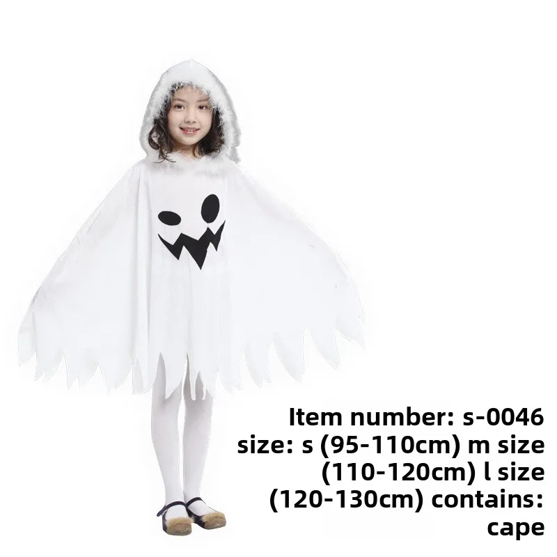 Halloween Children's Cosplay Costumes White Hooded Spooky Dress Dress Clothes Festive Girl's Play Costumes