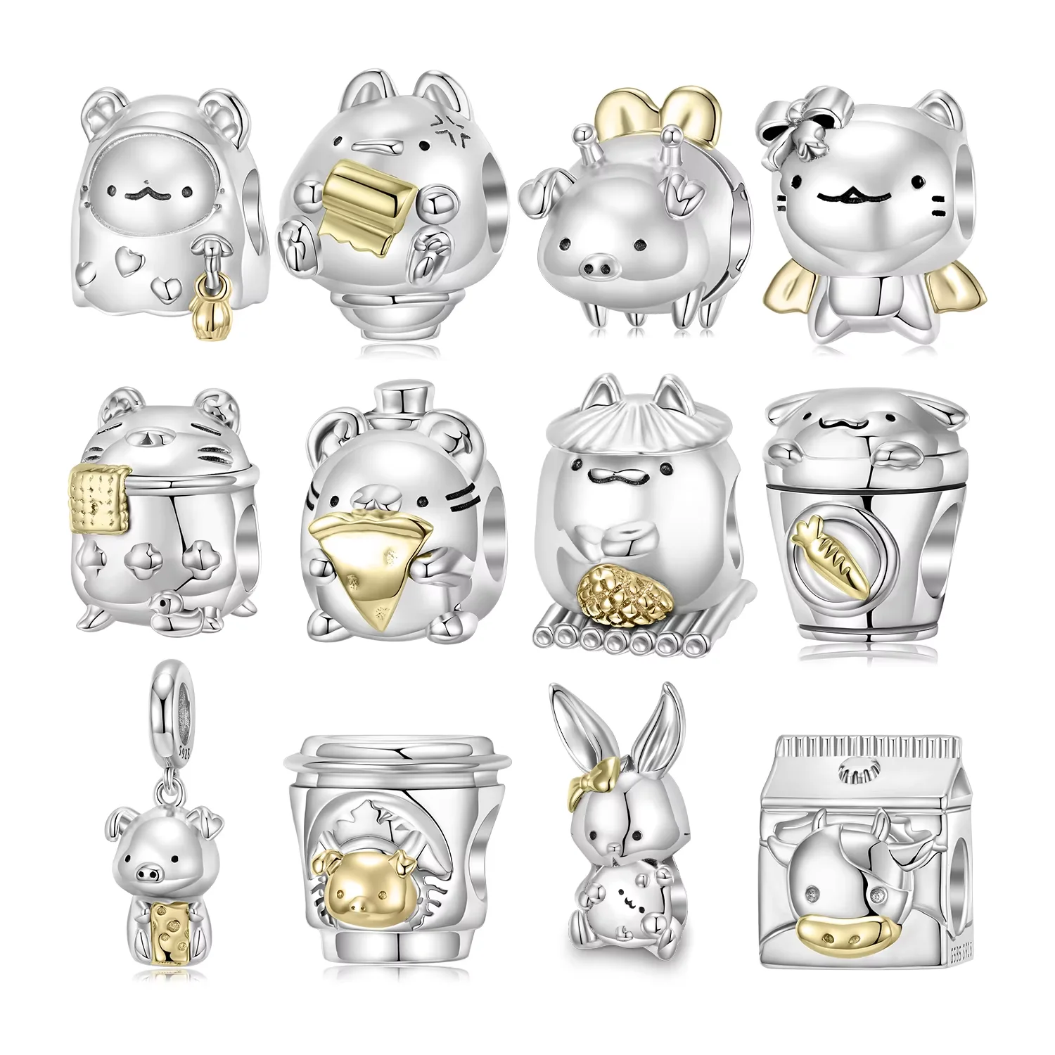 

Оригинальные золотые бусины JIUHAO 14K, Имитация животных, пчела, свинка, кофейная чашка, молока, картонные бусины, подходят для оригинального браслета с подвесками