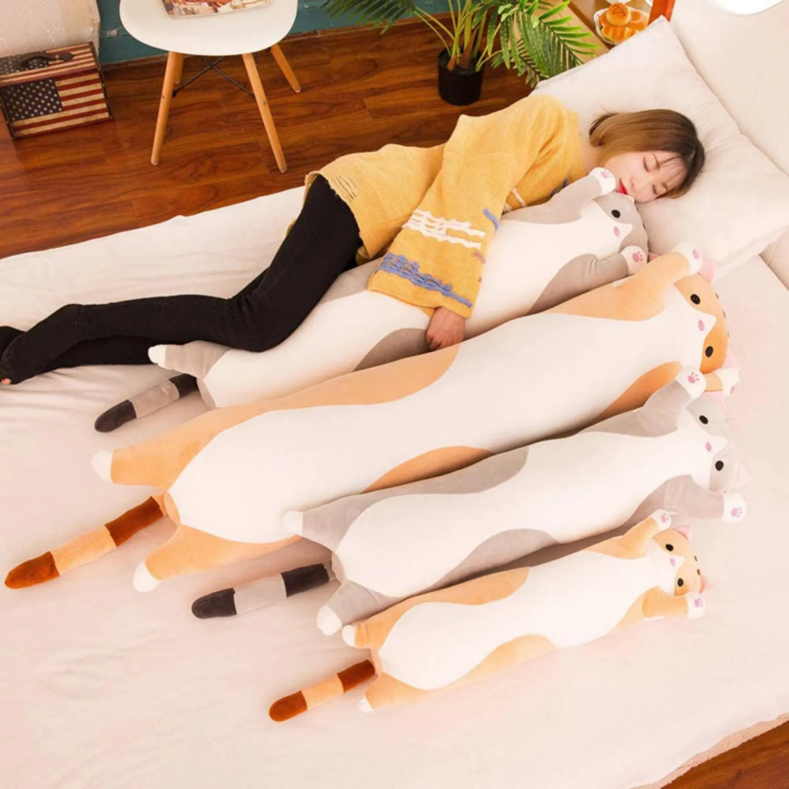 Cute Soft Long Cat Pillow Stuffed Plush Toys Office Nap Pillow Home Comfort Cushion Decor Gift Doll Child