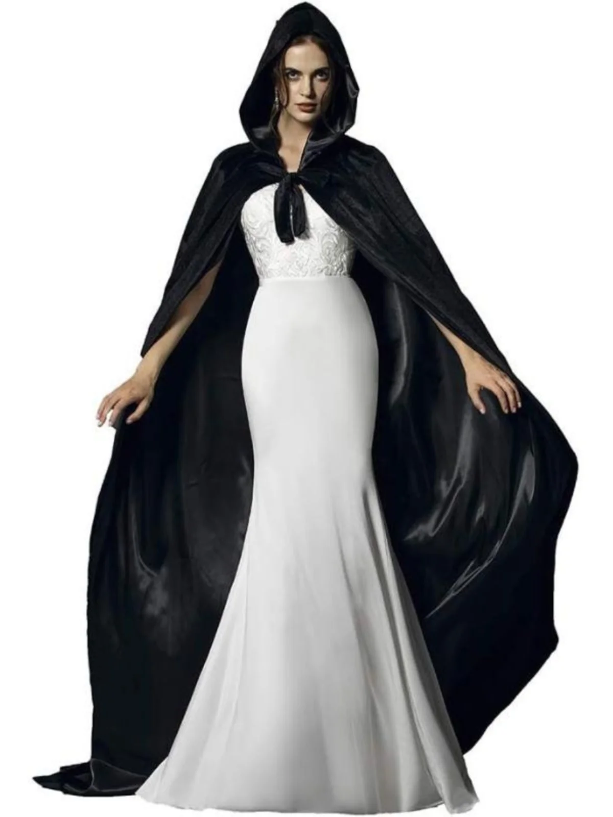 

Новый черный бархатный плащ для сценических выступлений, костюм для ролевых игр, халат с капюшоном, костюм волшебника Смерти, женский этнический модный наряд