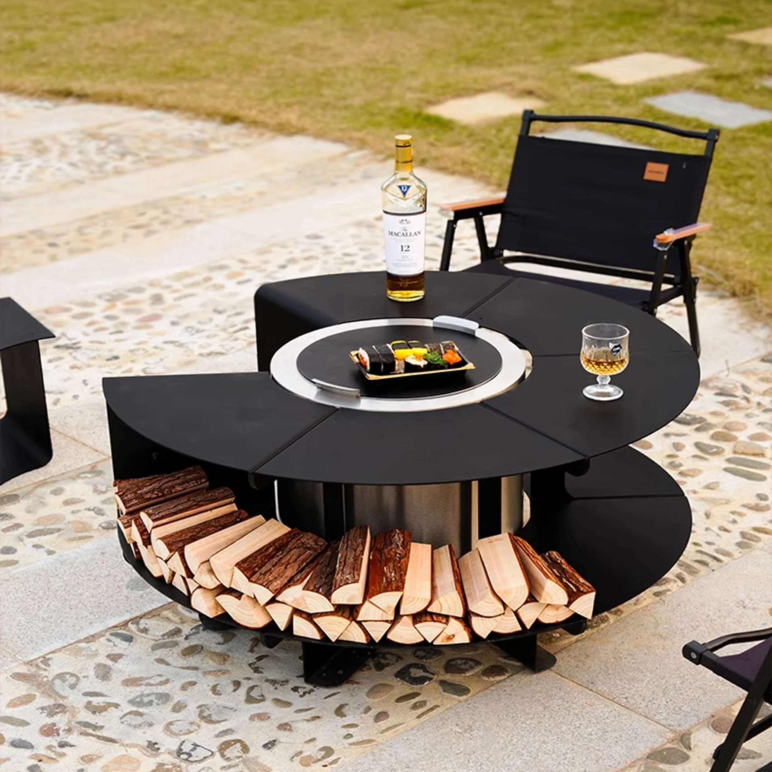 

Luxury Aluminum Outdoor Patio Gas Fire Pit Table Set Round Garden Fire Pit with Firewood Portable Aluminium Folding Table