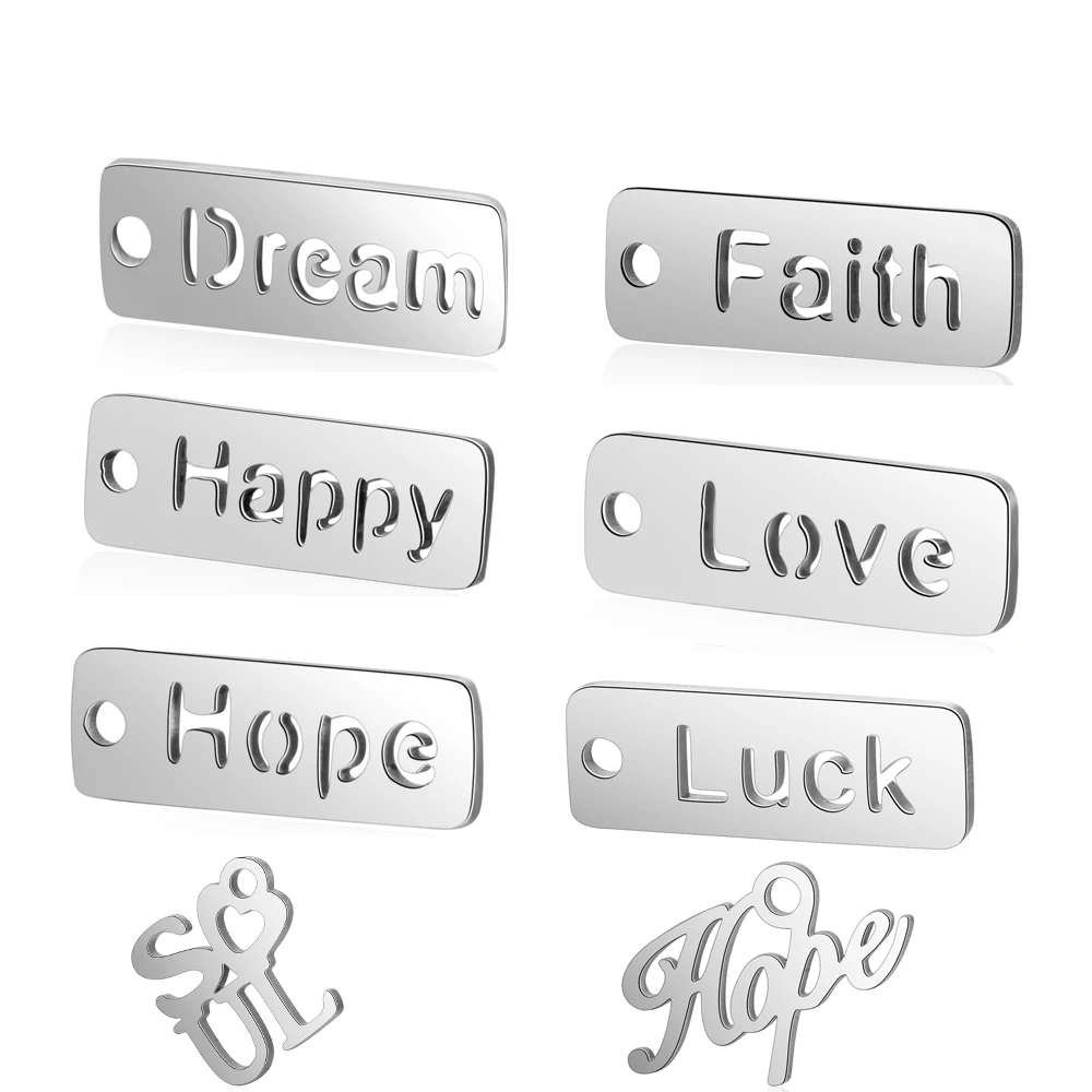 30pcs/Lot Stainless Steel Dream Hope Love Happy Letter Charms Pendants for DIY Jewelry Making Necklace Bracelet Gifts