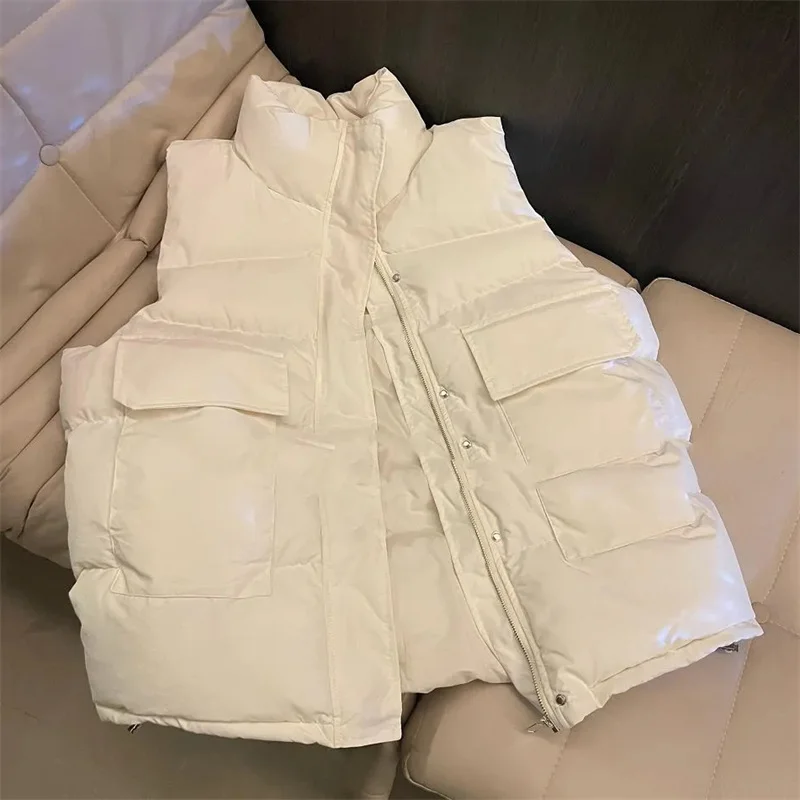 2023 New Down Cotton Vest Women Autumn Winter Short Loose Casual Waistcoat Womens Fashion Large Size Sleeveless Puffer Jacket To