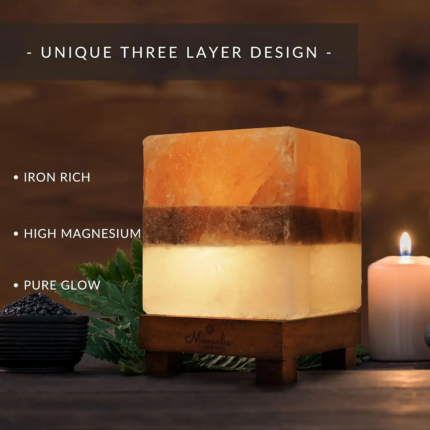 Nowoczesna kwadratowa lampa solna himalajska w kolorze różowo-biało-szarym z ściemniaczem, regulowanym blaskiem, lampka nocna