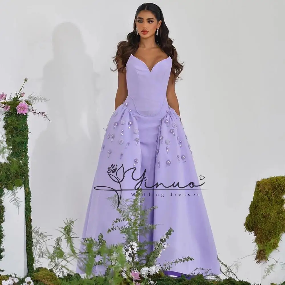 Lilac Prom Dress V Neck Sleeveless  Beading Stones A Line Saudi Evening Dresses 2025 Wedding Party Gown Custom Color