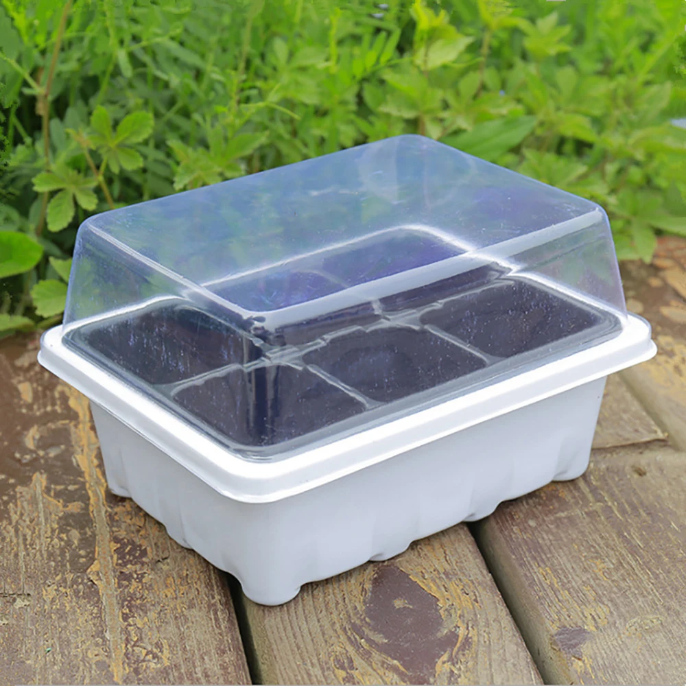 6/12 Cells Seedling Trays Germination Box with Cover for Greenhouse Plant Seed Starting Pot