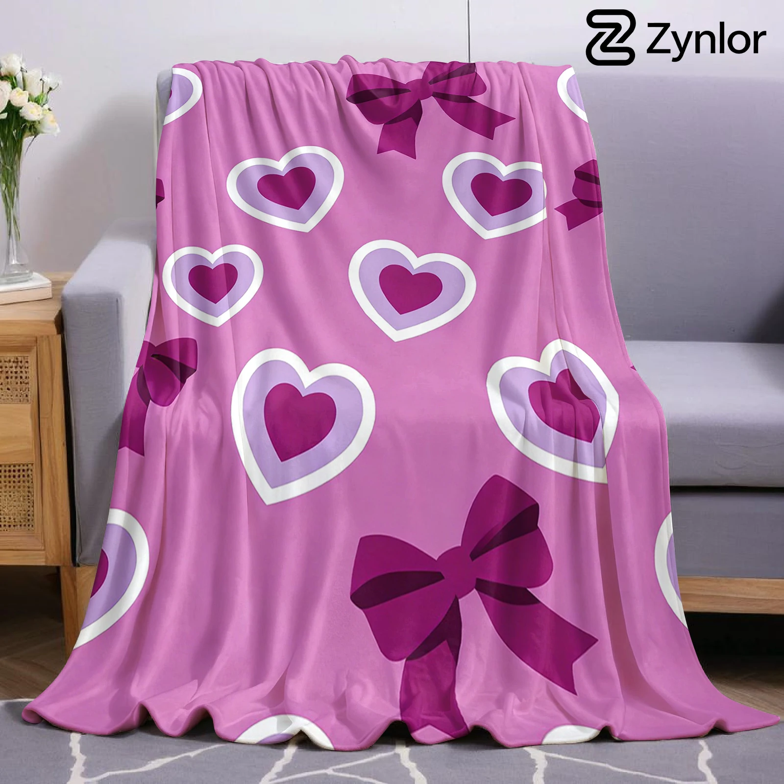 Purple Heart and Bow Ultra Soft Sherpa Fleece Blanket Fluffy Warm Thick Throw for Sofa Bedroom Couch Holiday Home Decor Gift