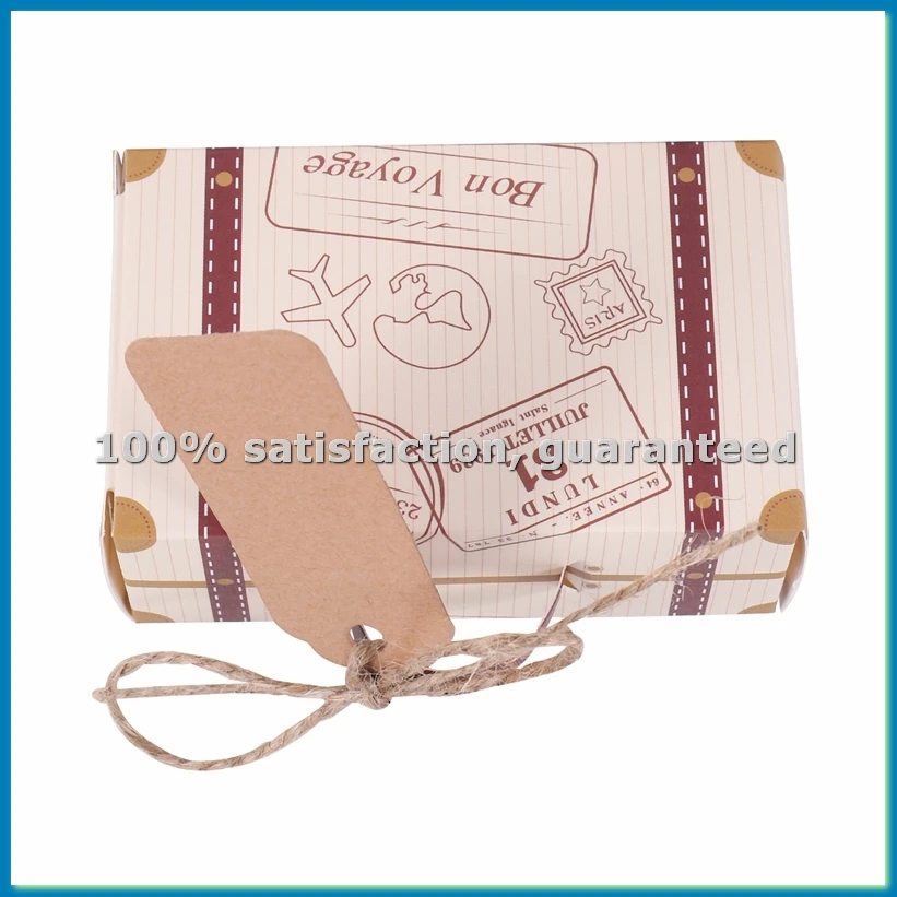 

50 шт. мини-коробочек для подарков в виде чемоданчиков, коробочки для конфет, винтажная крафт-бумага с бирками и веревкой - A07G