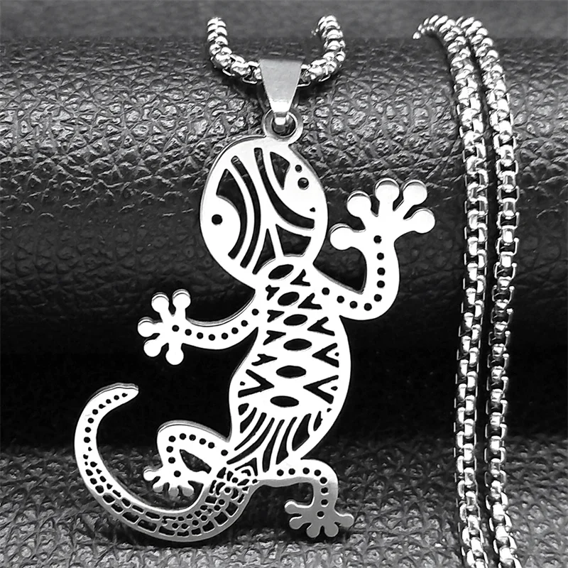 

Animal House Lizard Gecko Pendant Necklace for Women Men Stainless Steel Silver Color Chain Jewelry Collares Accessories NZZZ515