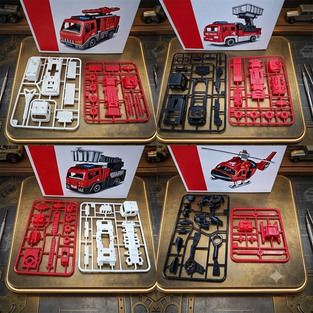 16/4pcs DIY Fire Fighting Model Kit, Rescue Vehicle Building Set, Detailed Desktop Collectible Decor, Gift for Model Collectors