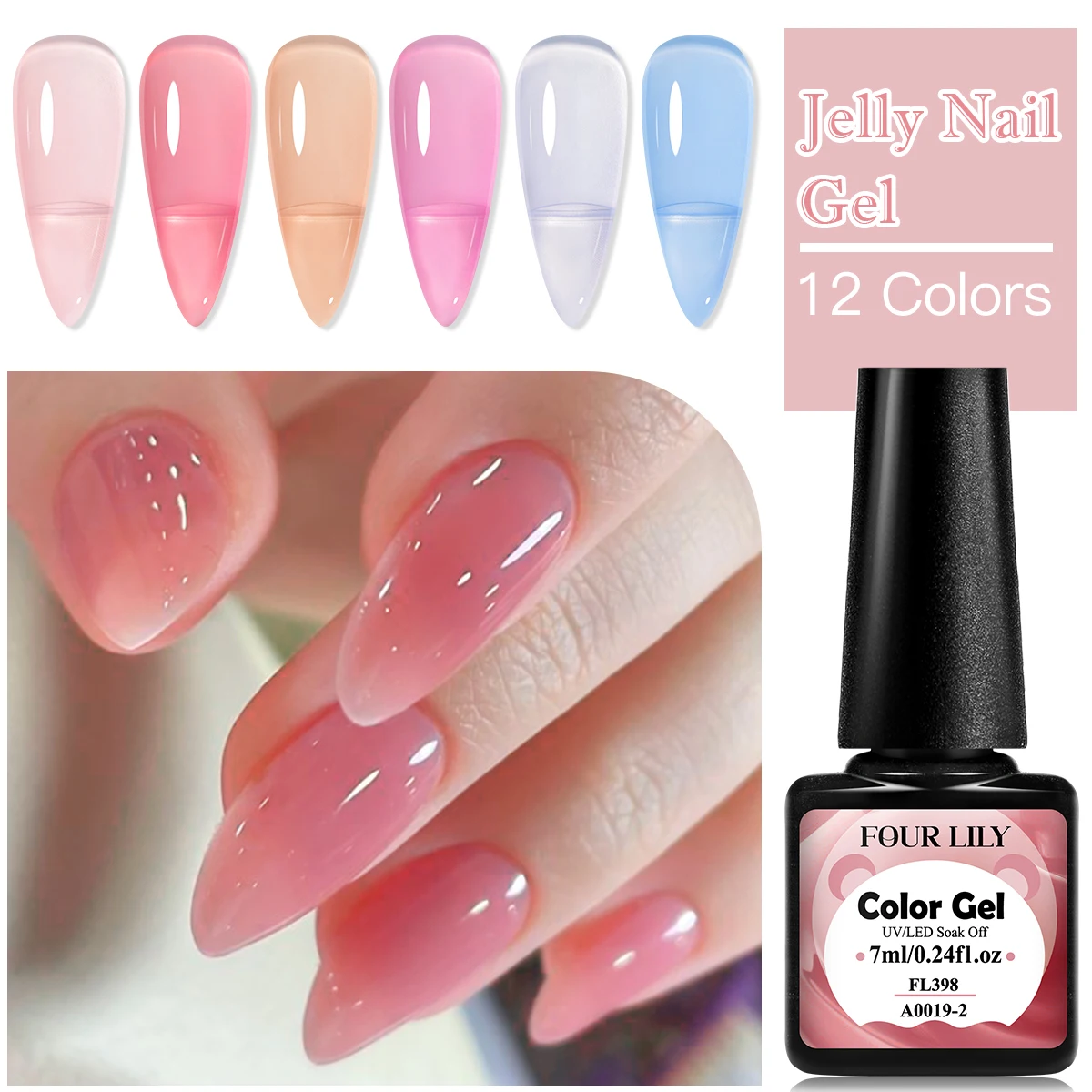 FOUR LILY 7ml Nude Pink Jelly Nail Gel Polish 12 Colors Semi Permanent Soak Off UV LED Gel Polish Nail Art Painting Gel Vernis