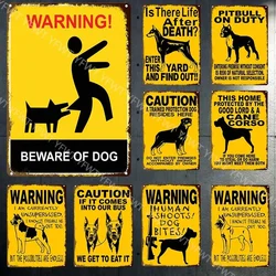 1pc Warning Dog Metal Tin Signs Vintage Poster Beware Of Dog Retro Sign Wall Stickers For Garden Family House Door Decoration