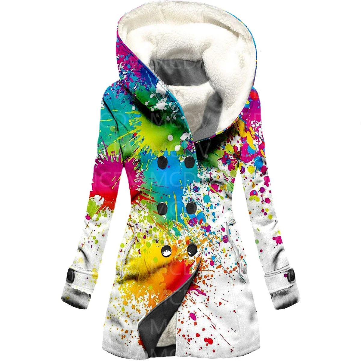 

Graffiti 3D Printing Fleece Hooded Cloak Women Thick Warm Coat Women's Winter Warm Overcoat 01