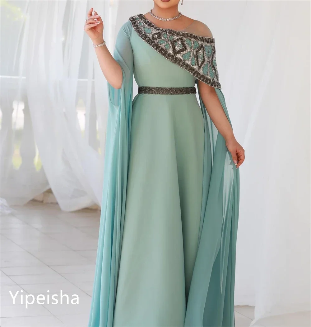 Jiayigong Fashion Sizes Available Jewel A-line Cocktail Evening Sequin Flowers  Fold Draped  Chiffon Prom Dresses