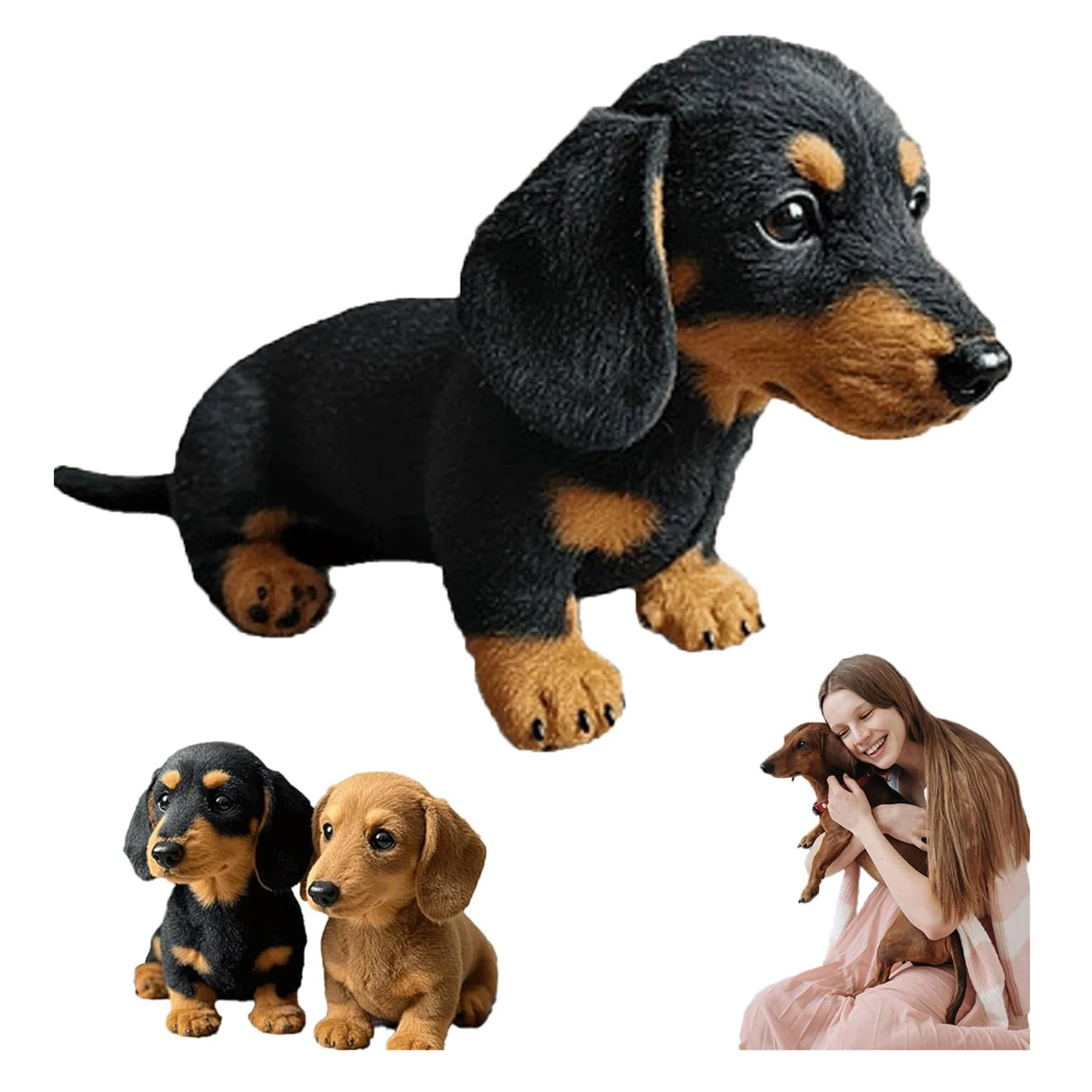 Lifelike Seated Dachshund Plush Toy Simulation Stuffed Dog Puppy Handmade Animal Model Kids Gift Home Car Decoration Ornaments ﻿