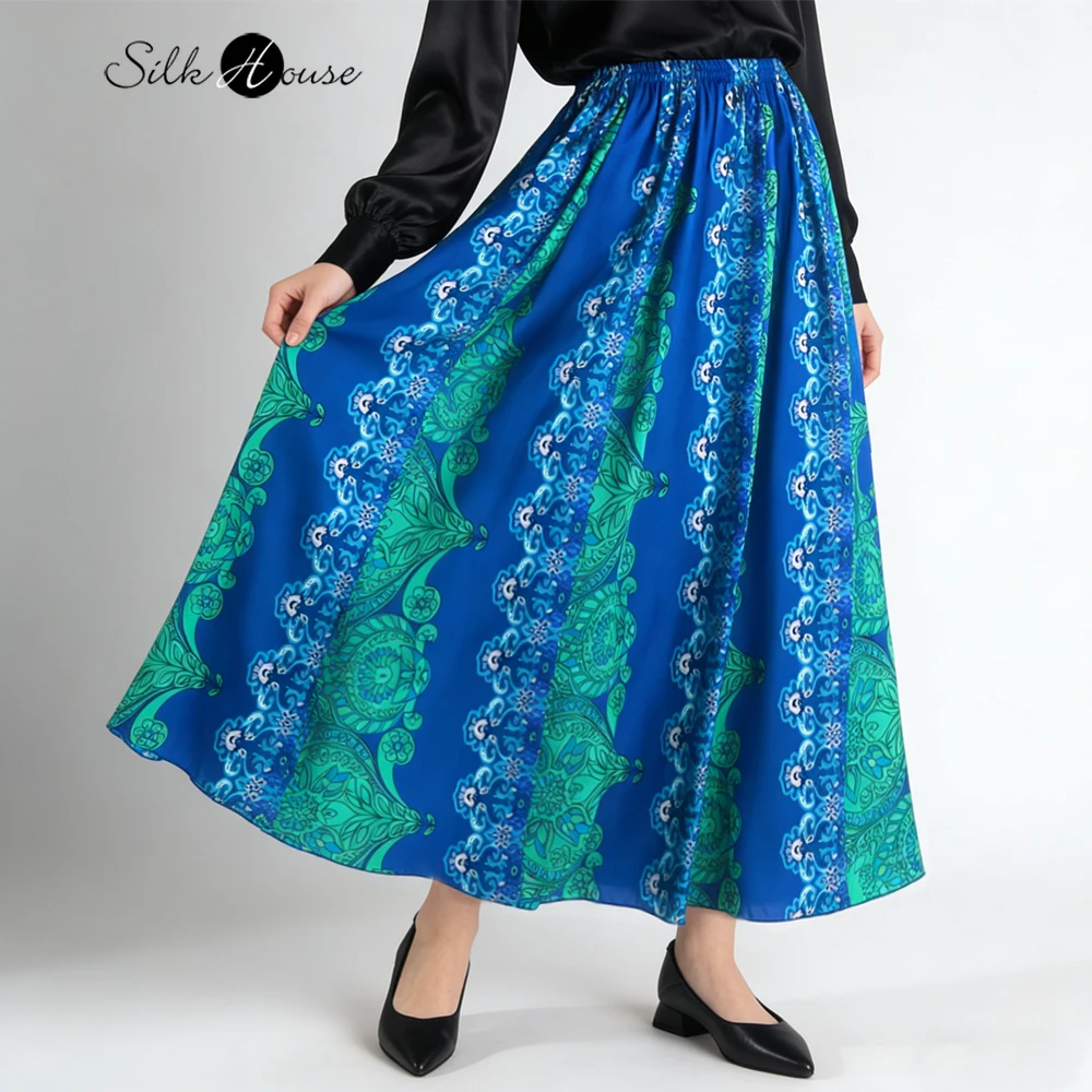 

Женская повседневная летняя одежда 2026: юбка из 100% натурального шелка креп-дешин с вставками, широким подолом, приятная к телу