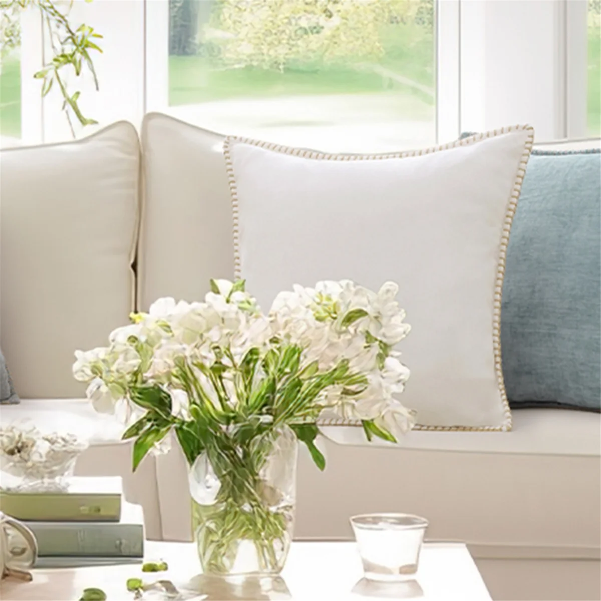 AT54 Soft Throw Pillow Covers 18x18 Set of 2,Neutral Decorative Pillow Covers with Stitched Edge for Couch Sofa Bed