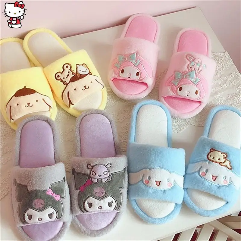 

Sanrio Girl Slippers Kawaii Hello Kitty Japanese Style Indoor Shoes Kuromi Open Toes Home Slippers Casual Lolita Flat Non Slip