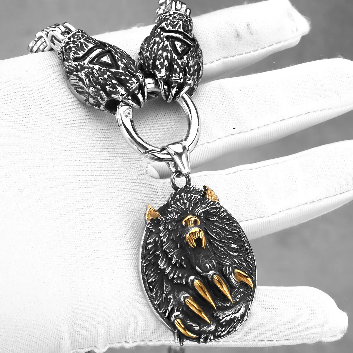 BoutiqueViking Odin Wolf Pendant Rune Bear Claw Pendant Stainless Steel Men's Personalized Necklace JewelryAccessories Gift