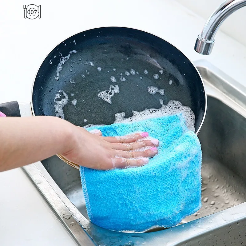 Double Thickness Anti-Grease Cleaning DishesWiping Rags Bamboo FiberCleaning Cloth ScouringPad Soft Washing TowelDishcloth