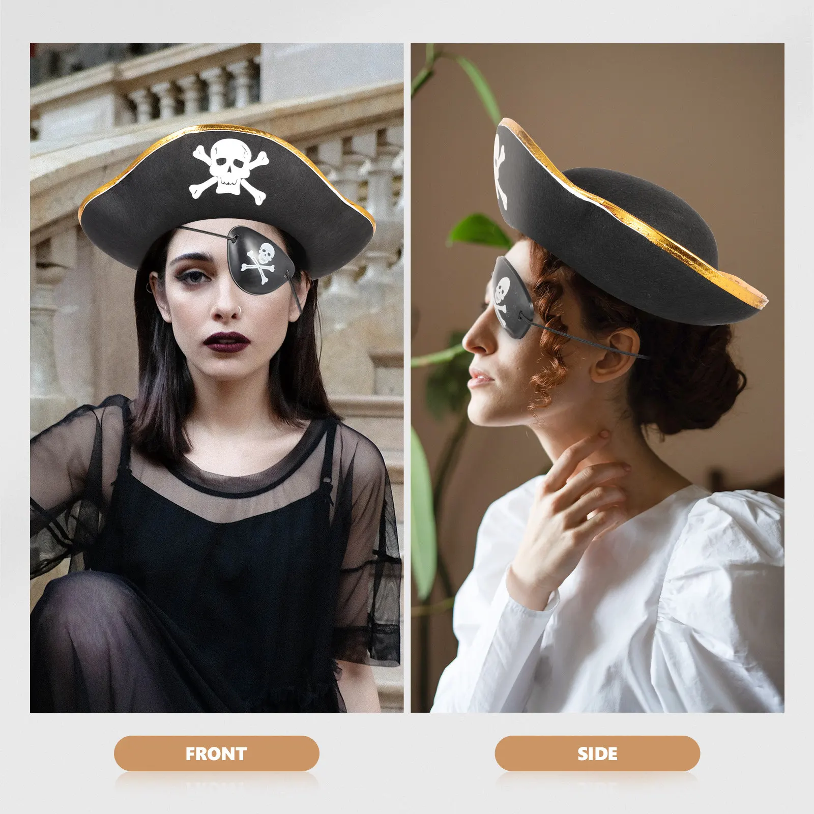 4Pcs Pirate Hats Eye Patches Skull Print Captain Costume Caps for Adults Pirate Cosplay Stage Props Eye Patches