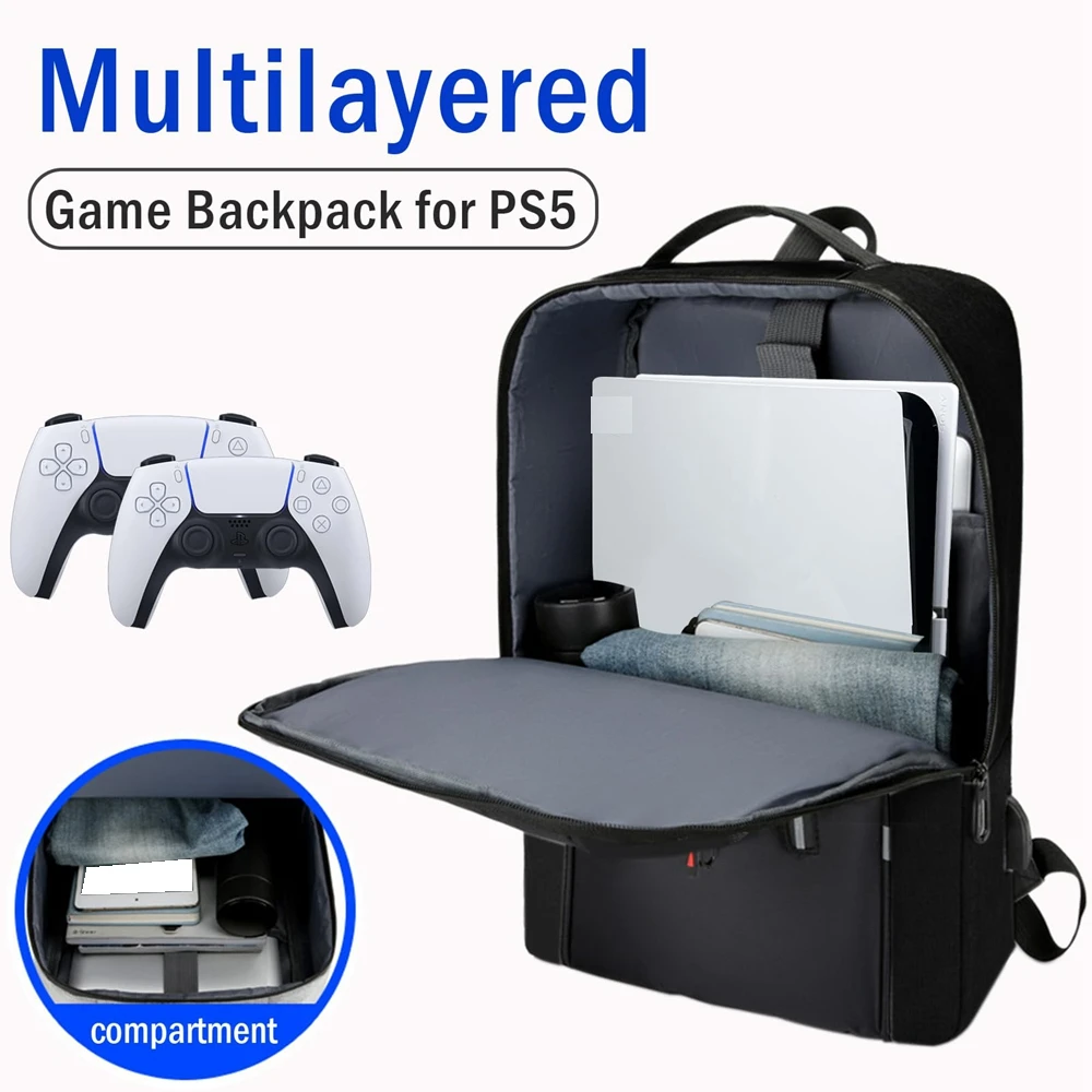 Multifunctional Storage Bag Game Console Backpack For PlayStation 5 Console Travel Carrying Case with USB Port for PS5 Accessory