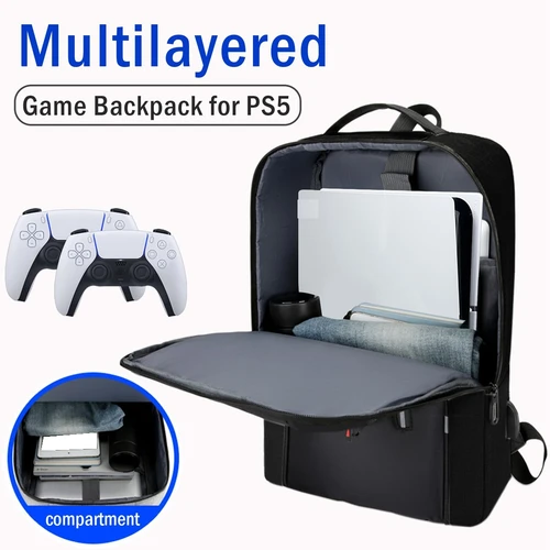 Imagen 2 del producto Bolsa de almacenamiento multifuncional, mochila para consola de juegos para consola PlayStation 5, Estuche de transporte de viaje con puerto USB para accesorio PS5