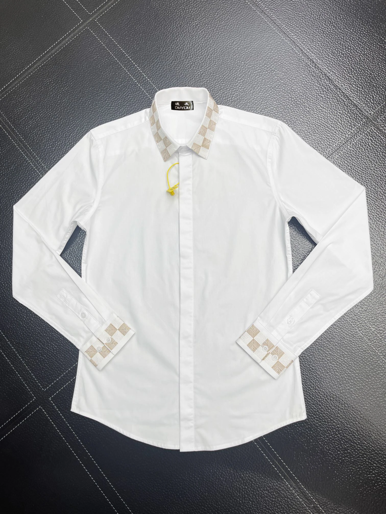 

Men's Shirt Slim Fit Flex Collar Stretch With Contrast Embroidery Men Dress Shirts Button-Down Work Cotton Tops 320