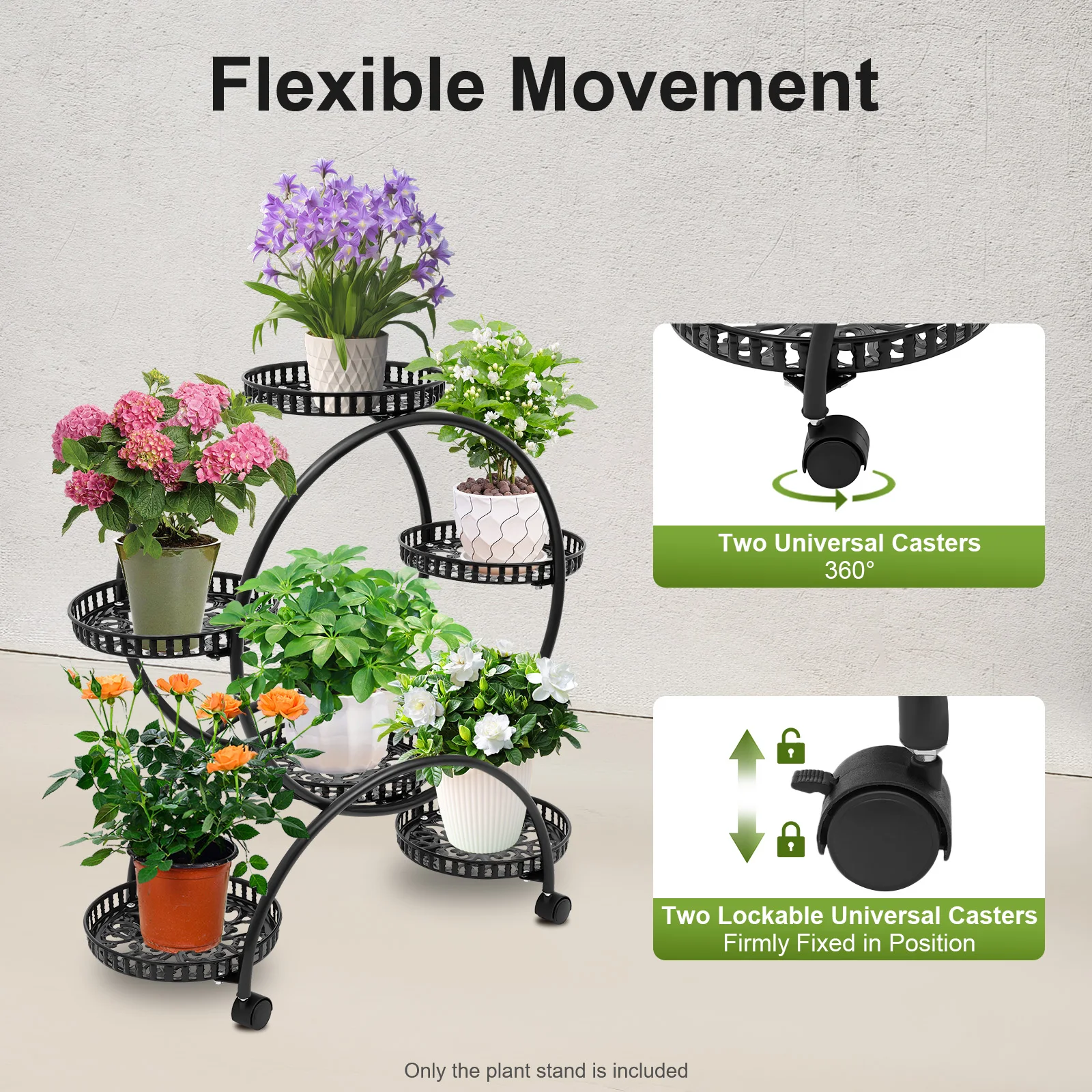 

4-уровневая подставка для растений с колесиками, многоуровневая полка для демонстрации растений с 6 лотками, держатель для растений в шахматном порядке для сада на балконе