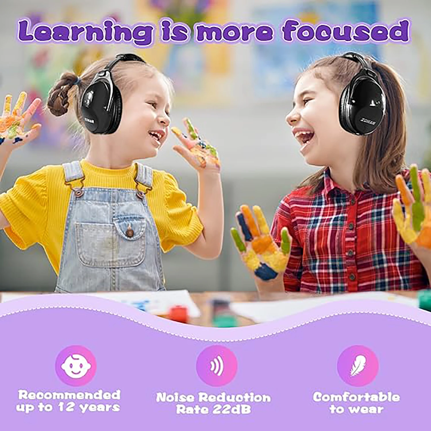 ZOHAN Kids Noise Reducing Earmuff Safety Hearing Protection Headphone for Autism Children Foldable EarCups Passive Defender 25dB