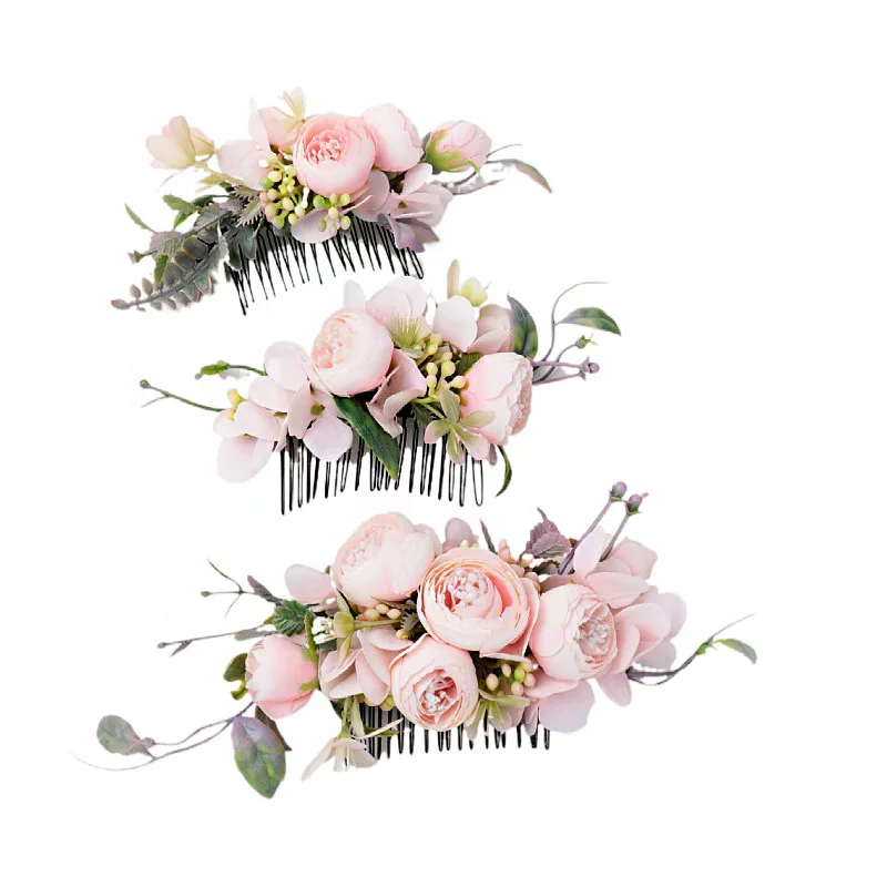 BOHO Bride Artificial Flower Hair Comb for Women Bridal Wedding Tiara Head Ornaments Headdress Hair Pin Hair Accessories Jewelry