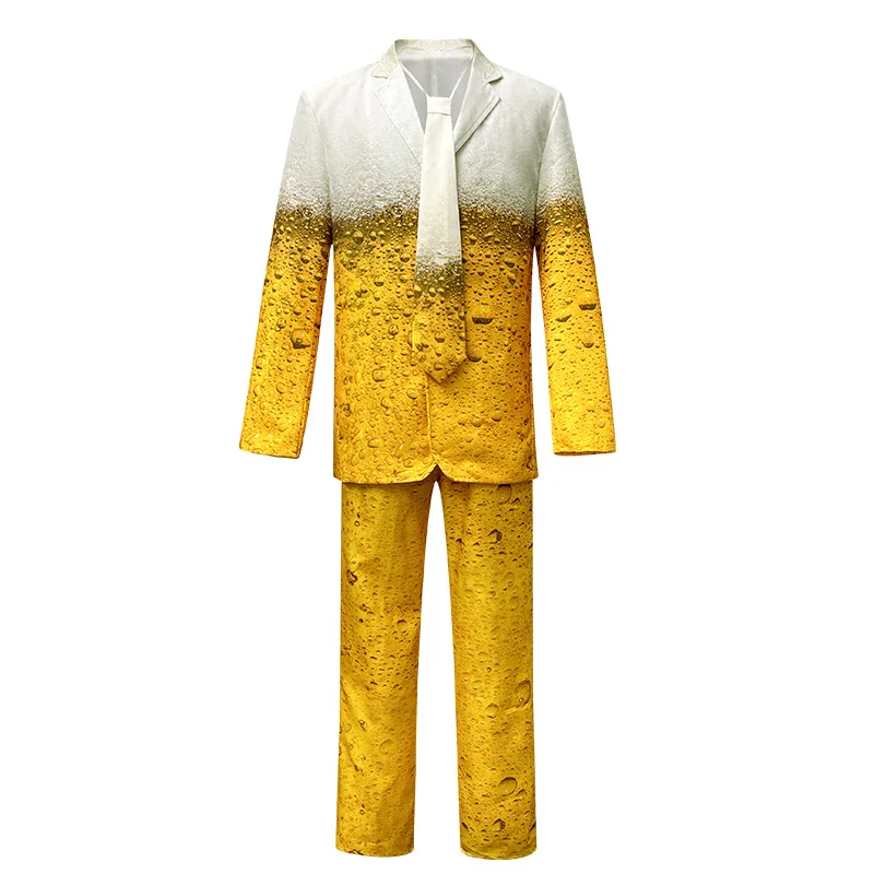New Yellow Gradient Beer Suit Women's Dress Men's Suit and Trousers Suit Festival Men and Women Play Costumes