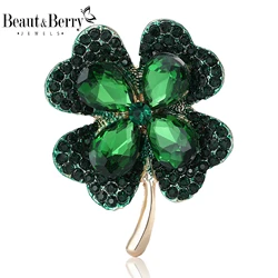 Beaut&Berry Cute Lucky Clover Brooches Cat's Eye Leaf Pins Sweater Jacket Office Party Casual Accessories New Year Gifts Friends