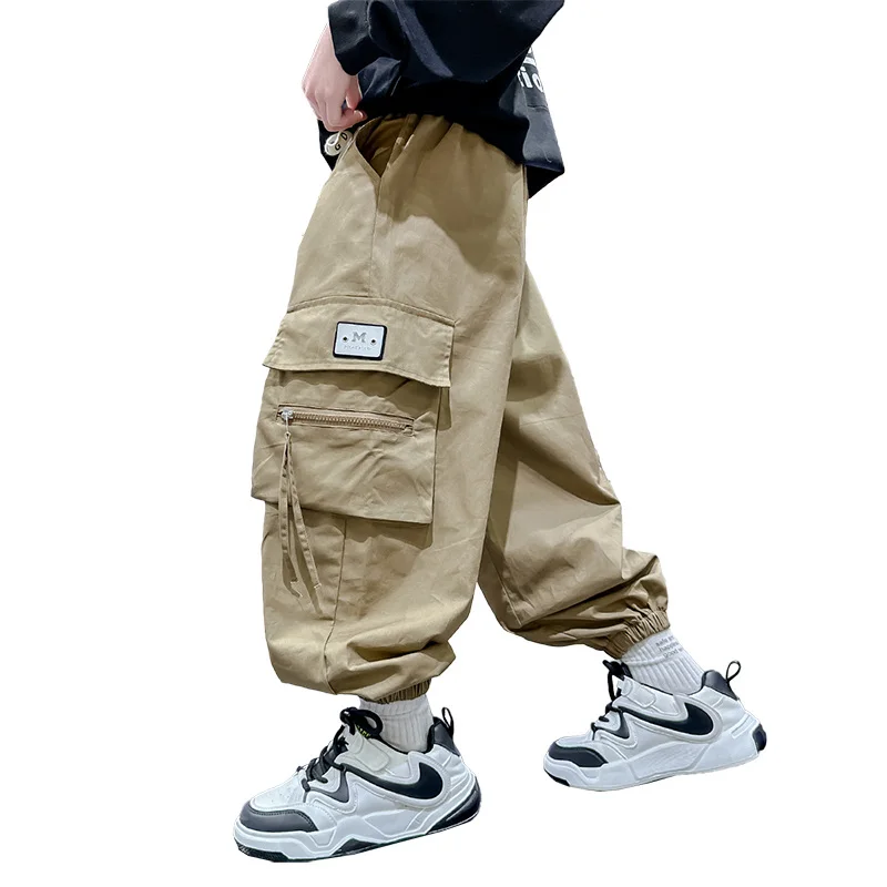 

Teenager Boy Cargo Pants Casual Trousers Kids Baby Loose Cotton Teenage Sweatpants With Pocket For Boy Autumn Child Pants Korean