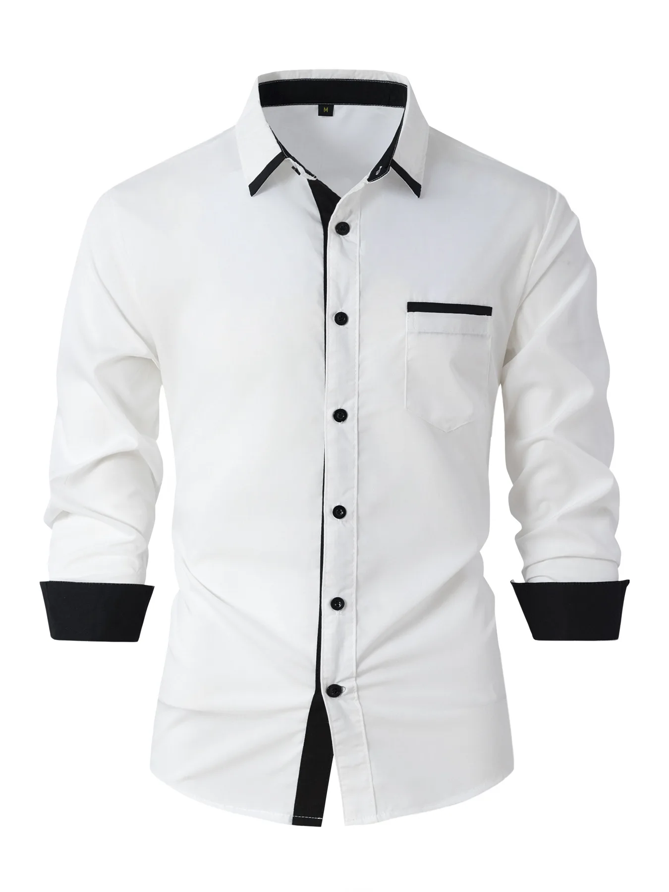 

Spring Autumn Men's Trendy Classic Casual Patchwork Long-Sleeved Shirt, Collar Pocket, Fashionable and Versatile Streetwear Top