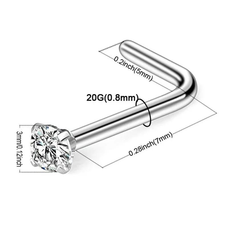 6 stylish stainless steel zircon nasal septum pierced studs 20G mini nose ring earring pierced studs lady body pierced accessori image 6