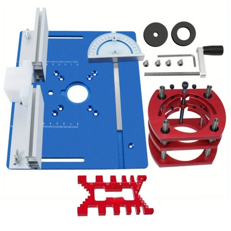 C8 Aluminum‑Alloy Router‑Lift Base Insert‑Plate Red/Blue Woodworking‑Grooving Trimming Chamfer Workbench Hardware Tool Accessory