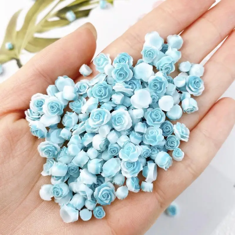 Random Mixed Camellia Nail Art Decorations Lake Blue Resin Flower Buds Nail Charms Accessories for Making DIY Manicure Supplies