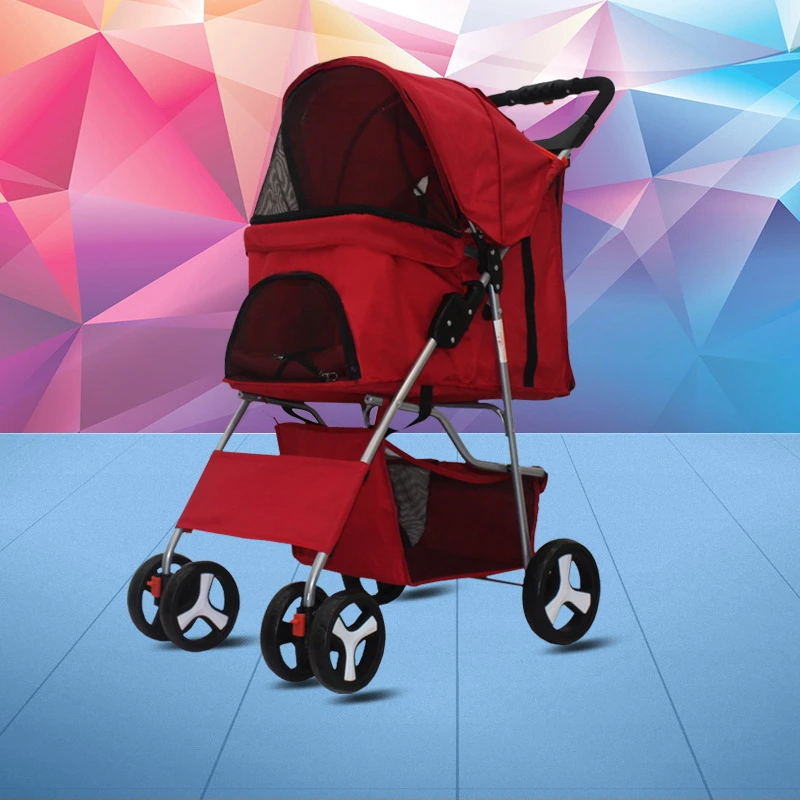 Portable Folding Pet Stroller Cat Dog Teddy Four-wheeled Pet Cart Dog Stroller Cat Carrier