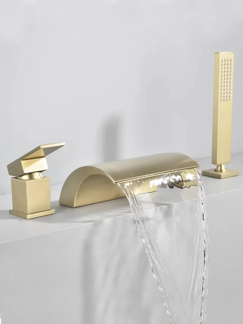 Bath Faucet Side Gold Full Copper Bath Waterfall Black Hot and Cold Double Control Bathroom Shower Faucet